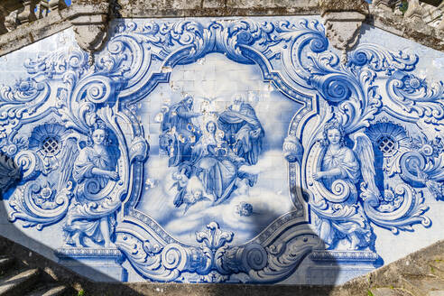 Blue tilework, Sanctuary of Nossa Senhora dos Remedios, Lamego, Douro River, Portugal, Europe - RHPLF26546