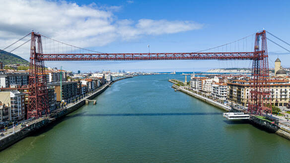 Aerial of Vizcaya Bridge, UNESCO World Heritage Site, Bilbao, Basque country, Spain, Europe - RHPLF26567