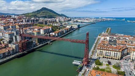 Aerial of Vizcaya Bridge, UNESCO World Heritage Site, Bilbao, Basque country, Spain, Europe - RHPLF26568