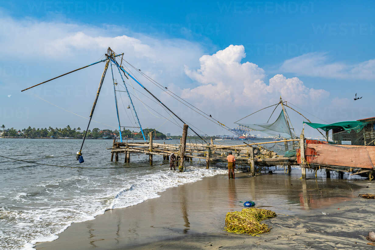 Chinese fishing nets, Kochi, Kerala, India, Asia stock photo