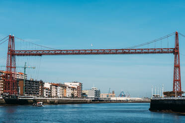 The Vizcaya Bridge, UNESCO World Heritage Site, a transporter bridge linking the towns of Portugalete and Las Arenas in the Biscay province, crossing the mouth of the Nervion River, Spain, Europe - RHPLF26704