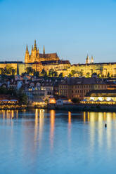 Illuminated Prague Castle at twilight, UNESCO World Heritage Site, Prague, Bohemia, Czech Republic (Czechia), Europe - RHPLF26730