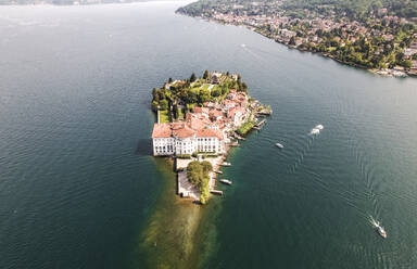 Aerial view of Isola Bella, a small island on Lake Maggiore, Borromee Islands, Italy. - AAEF20963