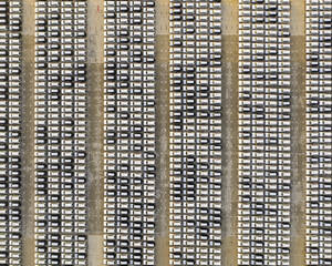 Aerial view of many vehicles parked at Dubai commercial port, United Arab Emirates. - AAEF21015