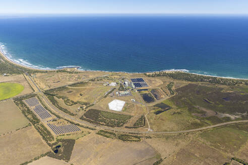 Aerial view of an industrial area along the coastline in Connewarre, Victoria, Australia. - AAEF21051