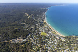 Aerial view of Lorne, a small town along the Louttit Bay, Victoria, Australia. - AAEF21062
