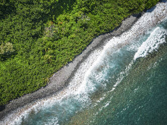 Aerial View of Maui Coast with waves breaking on the shoreline, Hana, Hawaii, United States. - AAEF21078