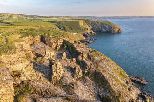 Aerial view of Lanterdan Quarry, Trebarwith Strand, Tintagel, Cornwall, United Kingdom - AAEF21082