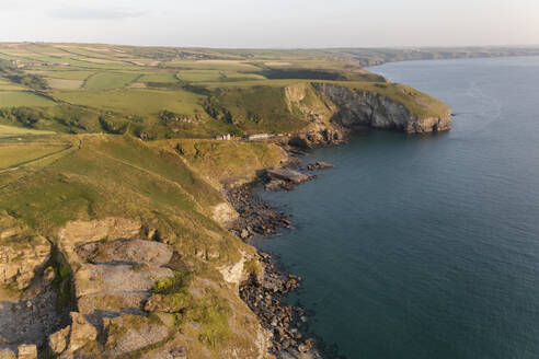 Aerial view of Trebarwith Strand, Tintagel, Cornwall, United Kingdom - AAEF21085