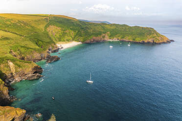 Aerial view of Lantic Bay , Fowey, Cornwall, United Kingdom - AAEF21095