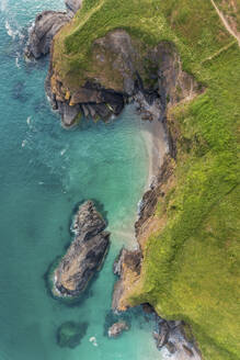 Aerial view of Lantic Bay , Fowey, Cornwall, United Kingdom - AAEF21097