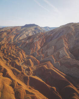 Aerial view of triangular shaped rocks along San Juan River, near Mexican Hat, Utah, United States. - AAEF21139