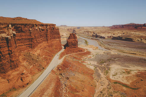 Aerial view of Narrow Canyon, near Colorado River, Utah State Route 95, Utah, United States. - AAEF21202