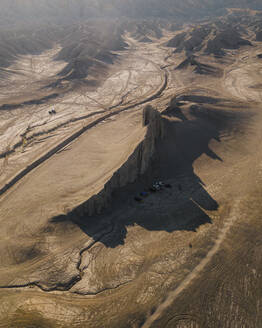 Aerial view of Swing Arm City, a famous place for motorbikes and ATVs, Caineville Mesa, Utah, United States. - AAEF21206