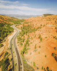 Aerial view of the Red Canyon Arches along Utah State Route 12, Utah, United States. - AAEF21248