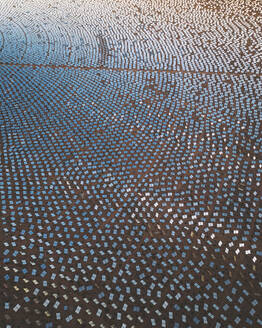 Aerial view of a concentrated solar thermal plant at sunrise, Mojave Desert, California, near Las Vegas, United States. - AAEF21261