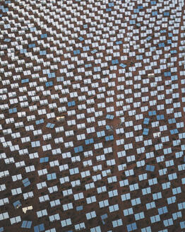 Aerial view of a concentrated solar thermal plant at sunrise, Mojave Desert, California, near Las Vegas, United States. - AAEF21266