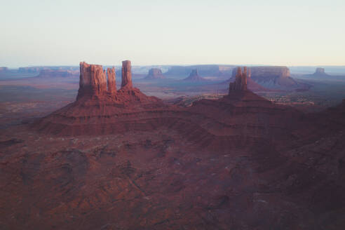 Aerial view of famous Monument Valley at sunset, Utah, United States. - AAEF21296