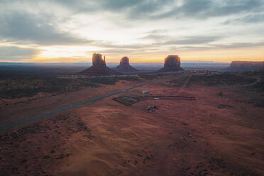 Aerial view of famous Monument Valley at sunrise, Utah, United States. - AAEF21297