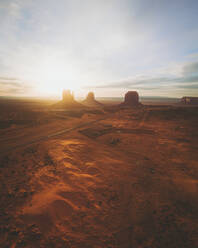 Aerial view of famous Monument Valley at sunrise, Utah, United States. - AAEF21301
