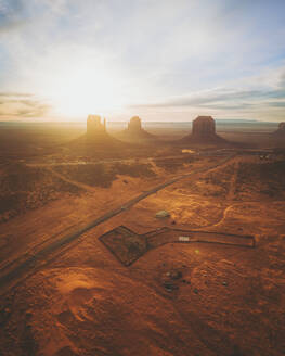 Aerial view of famous Monument Valley at sunrise, Utah, United States. - AAEF21303