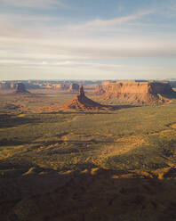 Aerial view of famous Monument Valley at sunrise, Utah, United States. - AAEF21304