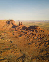 Aerial view of famous Monument Valley at sunrise, Utah, United States. - AAEF21306
