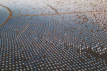 Aerial view of a concentrated solar thermal plant at sunrise, Mojave Desert, California, near Las Vegas, United States. - AAEF21309