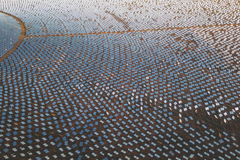 Aerial view of a concentrated solar thermal plant at sunrise, Mojave Desert, California, near Las Vegas, United States. - AAEF21309