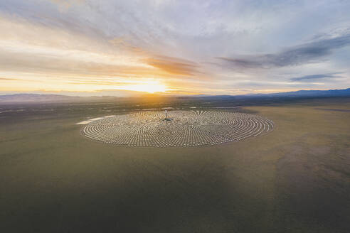 Aerial view of a solar thermal power plant, near Tonopah, Nevada, United States. - AAEF21317