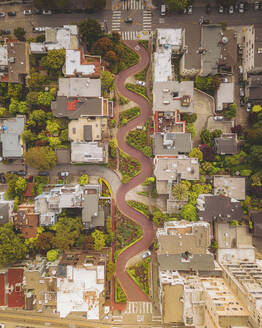 Aerial view of the famous curvy Lombard Street in San Francisco, California, United States. - AAEF21351