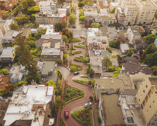 Aerial view of the famous curvy Lombard Street in San Francisco, California, United States. - AAEF21353