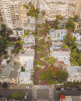 Aerial view of the famous curvy Lombard Street in San Francisco, California, United States. - AAEF21354