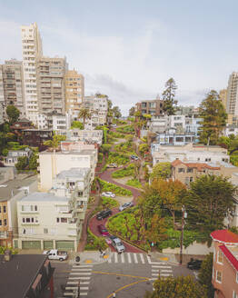 Aerial view of the famous curvy Lombard Street in San Francisco, California, United States. - AAEF21358