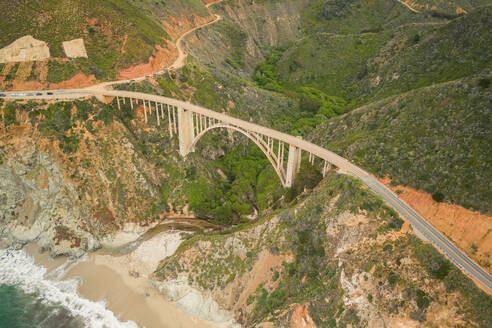 Aerial view of Bixby Bridge on the California Highway Pacific 1, California, United States. - AAEF21361