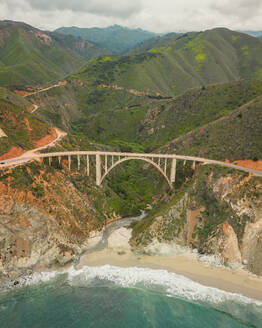 Aerial view of Bixby Bridge on the California Highway Pacific 1, California, United States. - AAEF21362