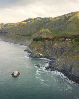 Aerial view of the coast along California Highway Pacific 1, near Ragged Point, California, United States. - AAEF21363