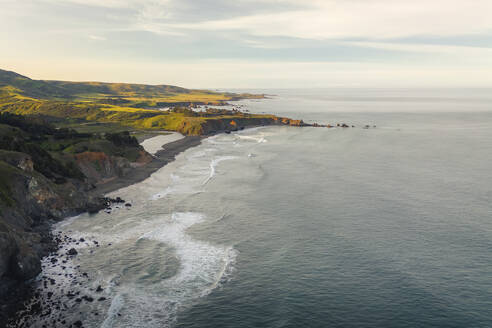 Aerial view of the coast along California Highway Pacific 1, near Ragged Point, California, United States. - AAEF21364