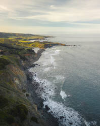 Aerial view of the coast along California Highway Pacific 1, near Ragged Point, California, United States. - AAEF21365