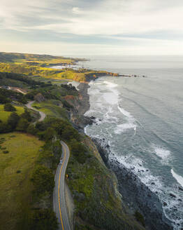 Aerial view of the coast along California Highway Pacific 1, near Ragged Point, California, United States. - AAEF21366