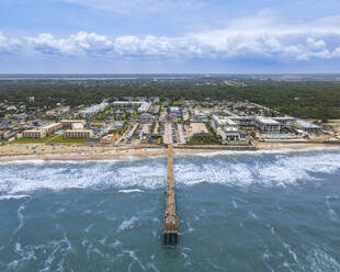 Aerial view of the St Johns County Ocean Pier in St Augustine Beach, Florida, United States. - AAEF21479