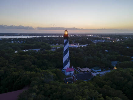 Aerial View of the St Augustine Lighthouse right after sunset in St Augustine, Florida, United States. - AAEF21486