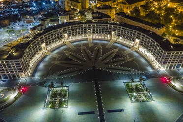 Aerial view of Piazza della Libertà, (Liberty Square) at night in Salerno downtown, Campania, Italy. - AAEF21608