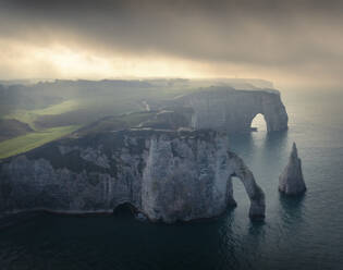 Aerial view of Etretat's peak at Manneporte and Amont gate Etretat, France. - AAEF21746