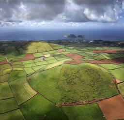 Aerial view of Pico Dona Joana, a volcano on Ilha Terceira, Azores, Portugal. - AAEF21748