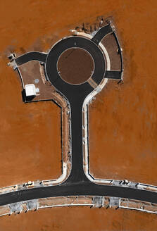 Aerial drone view of a construction site with roundabout streets, Flic en Flac, Black River, Mauritius. - AAEF21802