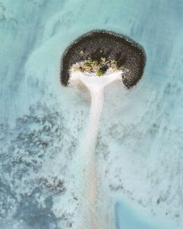 Aerial drone view of a small island with a sandbar, Flacq, Mauritius. - AAEF21803