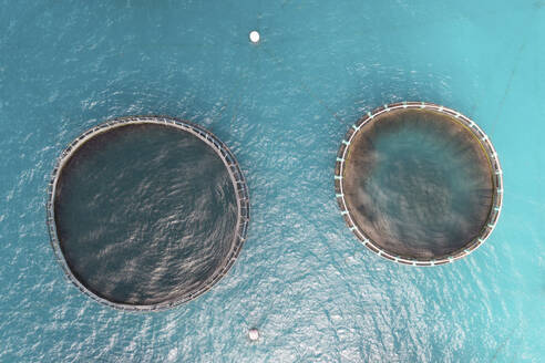 Aerial drone view of a fishing farm, Mahebourg, Mauritius, Indian Ocean. - AAEF21809