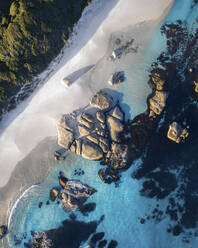 Aerial view of beach along the coastline at William Bay National Park, Western Australia, Australia. - AAEF21815