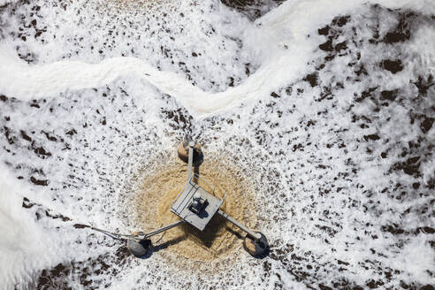 Aerial view of a Wastewater treatment plant machinery in Melbourne, Victoria, Australia. - AAEF21869